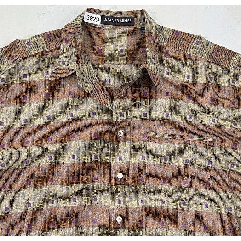 Vtg Jhane Barnes Shirt Men's Xl X-Large Textured Geometric Cotton Multicolor